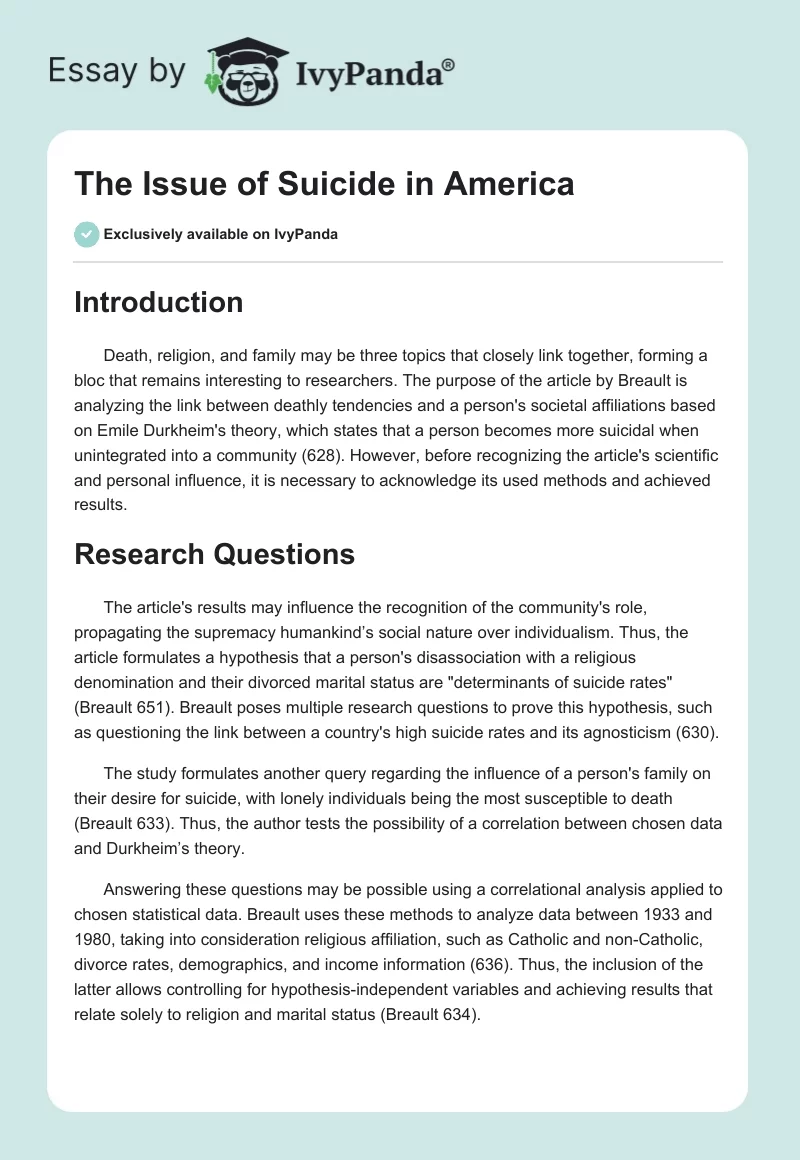 The Issue of Suicide in America. Page 1