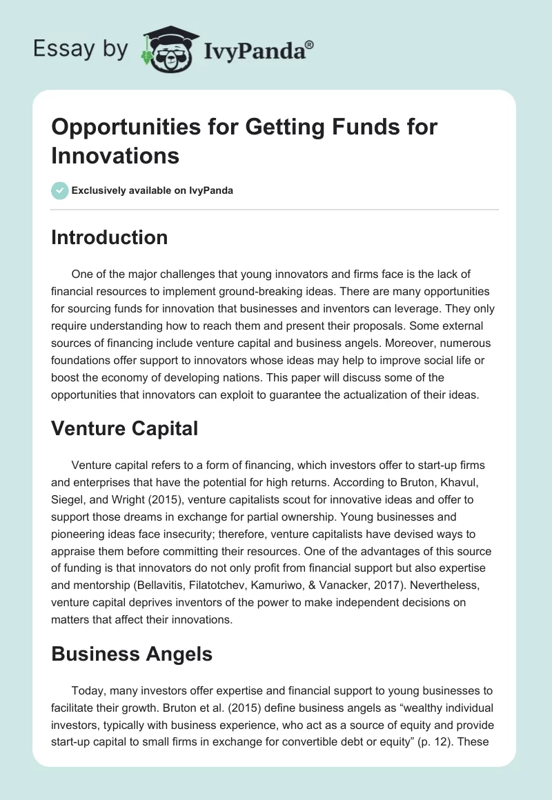 Opportunities for Getting Funds for Innovations. Page 1