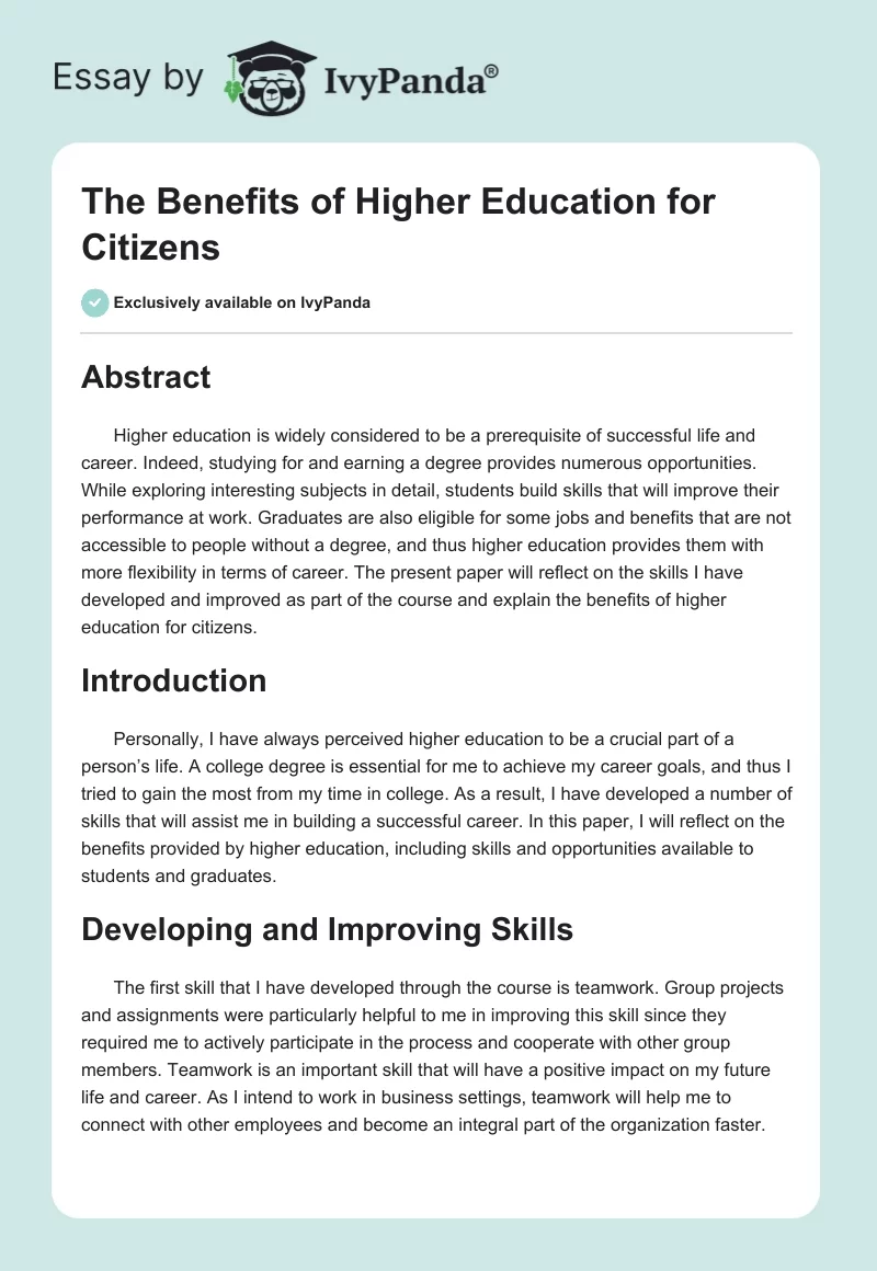 The Benefits of Higher Education for Citizens. Page 1