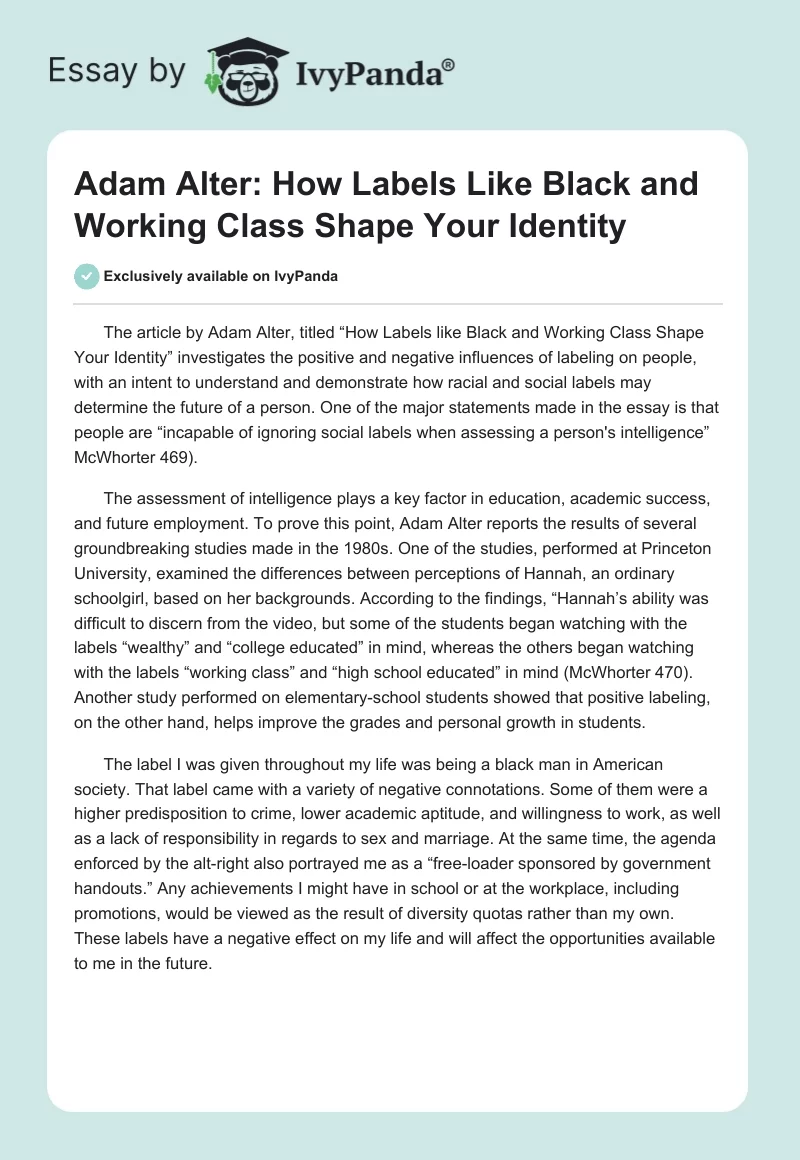 Adam Alter: How Labels Like Black and Working Class Shape Your Identity. Page 1