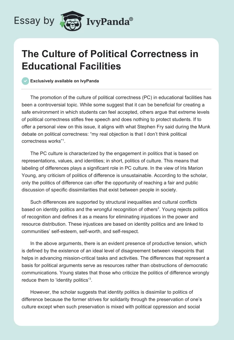 The Culture of Political Correctness in Educational Facilities. Page 1
