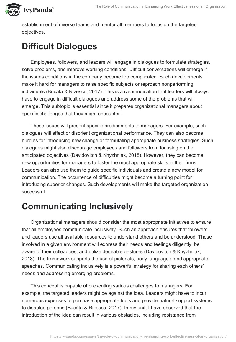 The Role of Communication in Enhancing Work Effectiveness of an Organization. Page 4