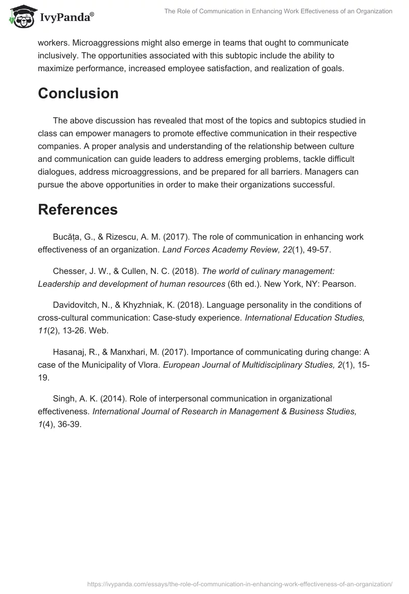 The Role of Communication in Enhancing Work Effectiveness of an Organization. Page 5