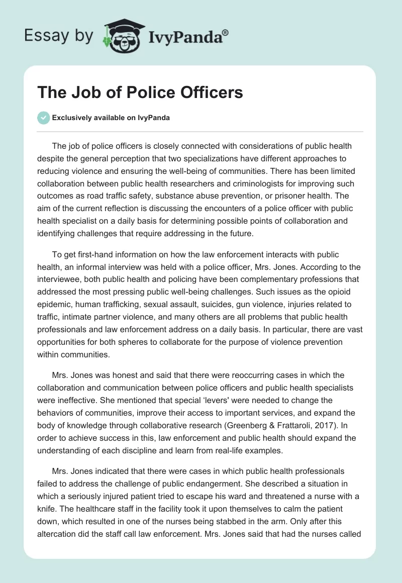 The Job of Police Officers. Page 1