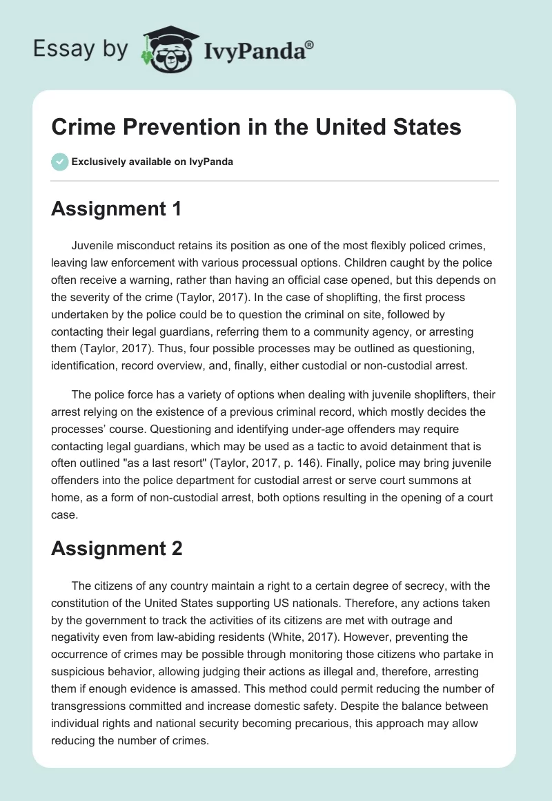 Crime Prevention in the United States. Page 1
