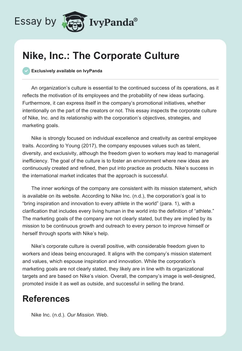 Nike, Inc.: The Corporate Culture. Page 1