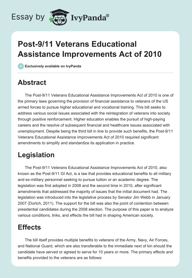 Post-9/11 Veterans Educational Assistance Improvements Act of 2010. Page 1