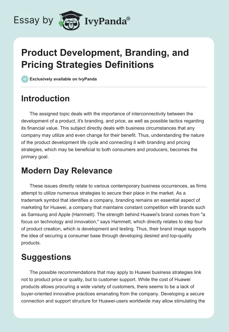 Product Development, Branding, and Pricing Strategies Definitions. Page 1