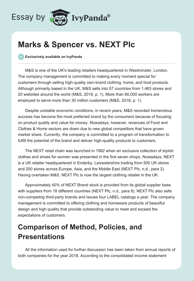 Marks & Spencer vs. NEXT Plc. Page 1