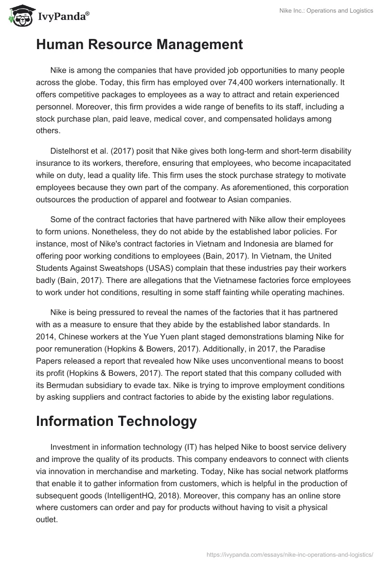 Nike Inc.: Operations and Logistics. Page 2