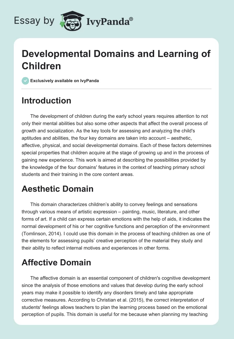 Developmental Domains and Learning of Children. Page 1