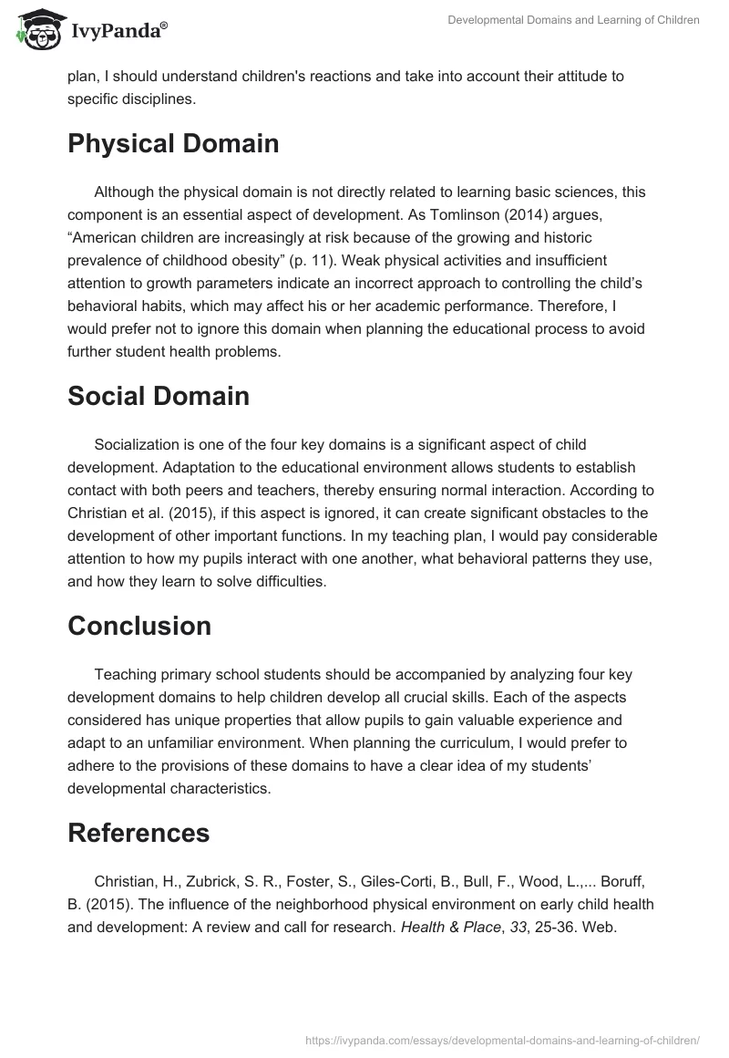 Developmental Domains and Learning of Children. Page 2