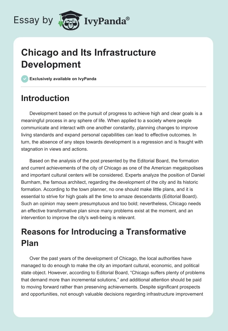 Chicago and Its Infrastructure Development. Page 1