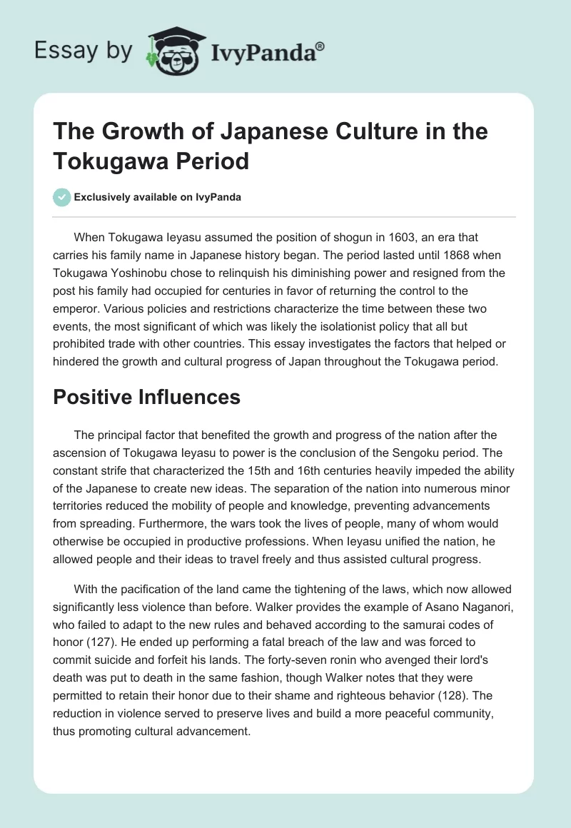 The Growth of Japanese Culture in the Tokugawa Period. Page 1