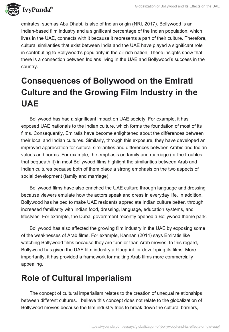 Globalization of Bollywood and Its Effects on the UAE. Page 2