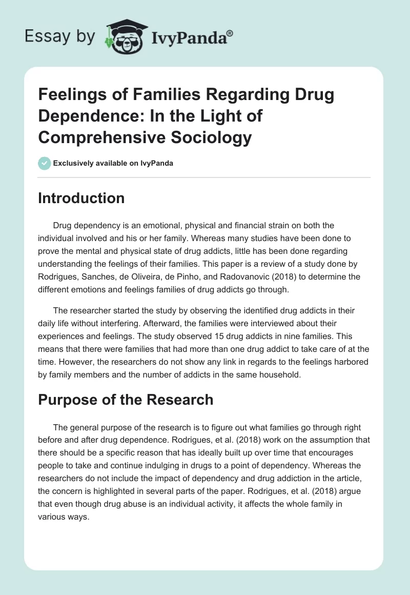 Feelings of Families Regarding Drug Dependence: In the Light of Comprehensive Sociology. Page 1