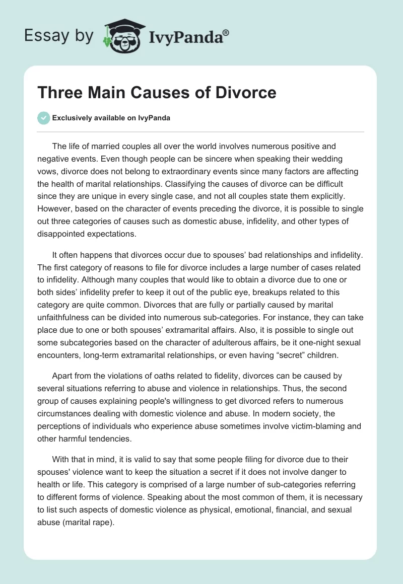 divorce causes essay