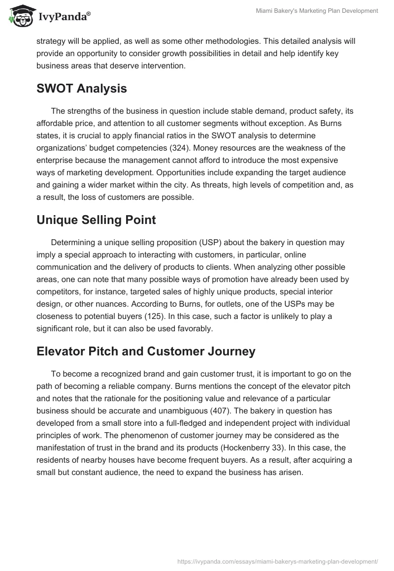 Miami Bakery's Marketing Plan Development. Page 4