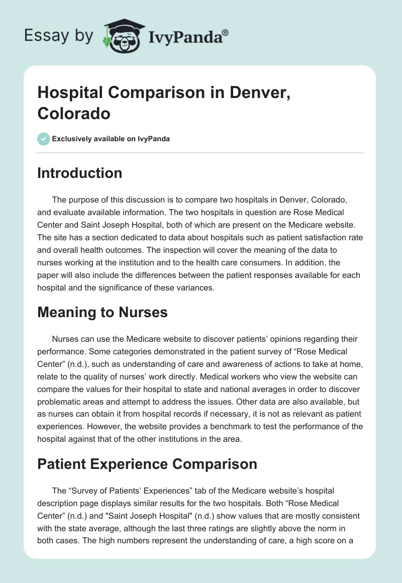 Hospital Comparison in Denver, Colorado. Page 1