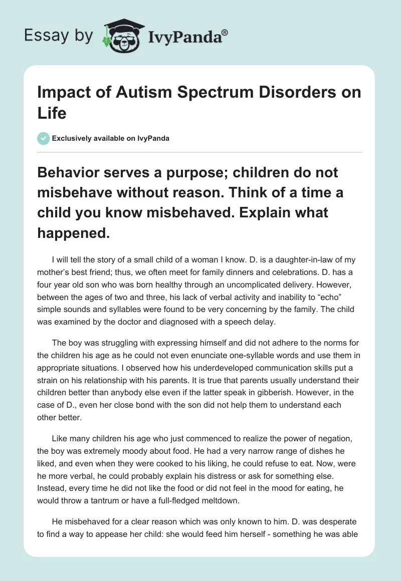 Impact of Autism Spectrum Disorders on Life. Page 1