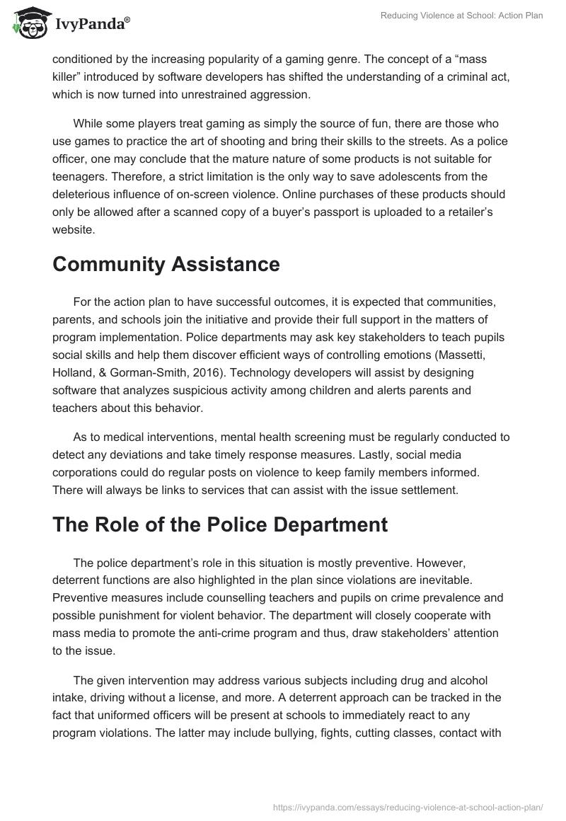 Reducing Violence at School: Action Plan. Page 3