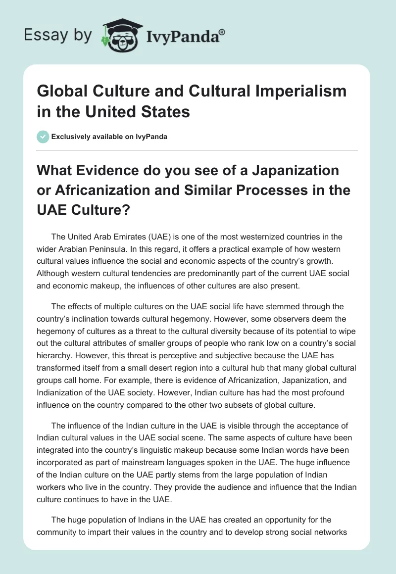 Global Culture and Cultural Imperialism in the United States. Page 1
