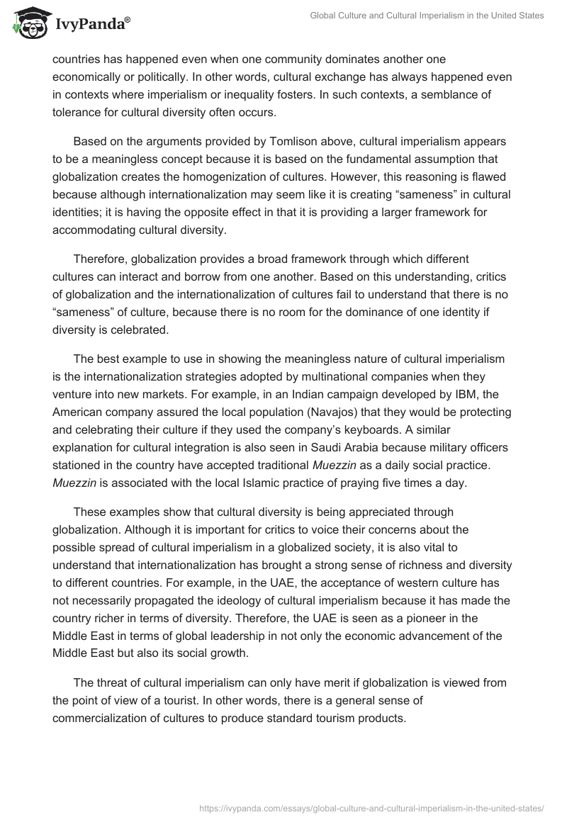 Global Culture and Cultural Imperialism in the United States. Page 4