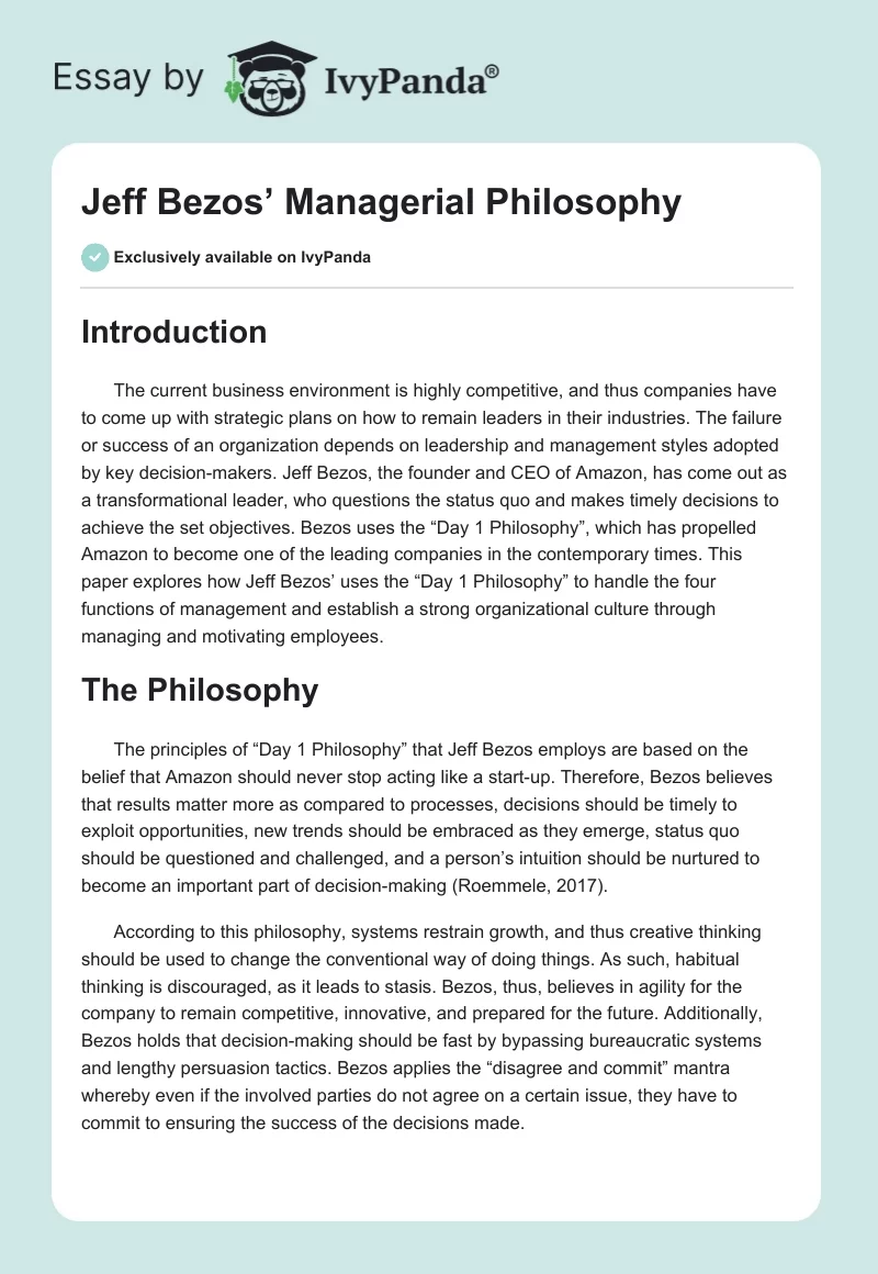 Jeff Bezos’ Managerial Philosophy. Page 1