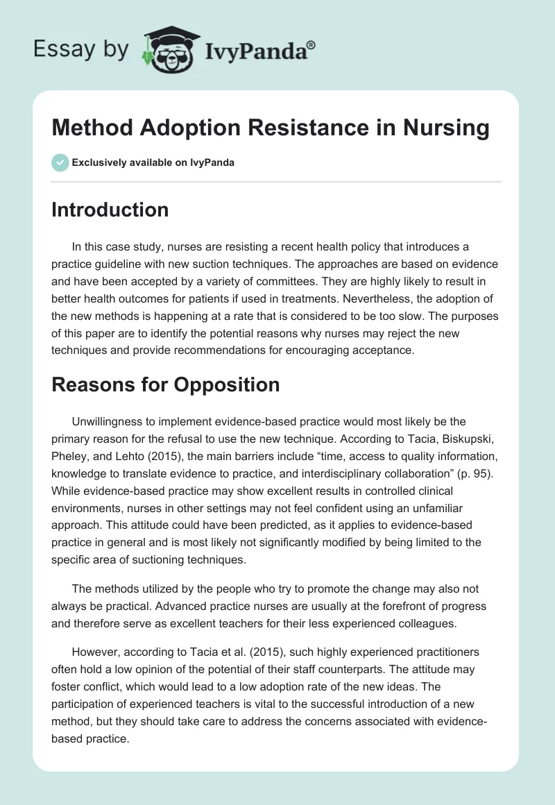 Method Adoption Resistance in Nursing. Page 1