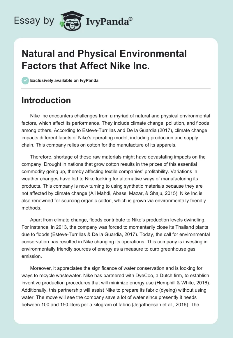 Natural and Physical Environmental Factors that Affect Nike Inc.. Page 1