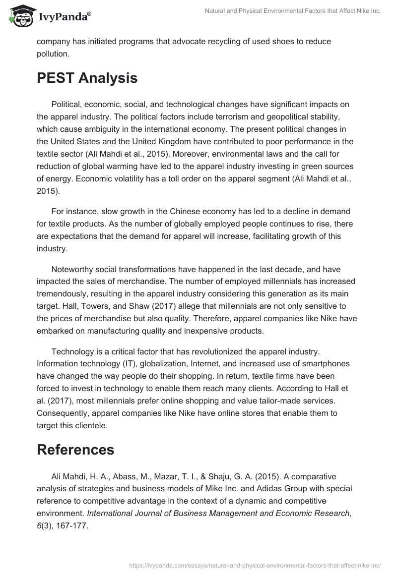Natural and Physical Environmental Factors that Affect Nike Inc.. Page 2