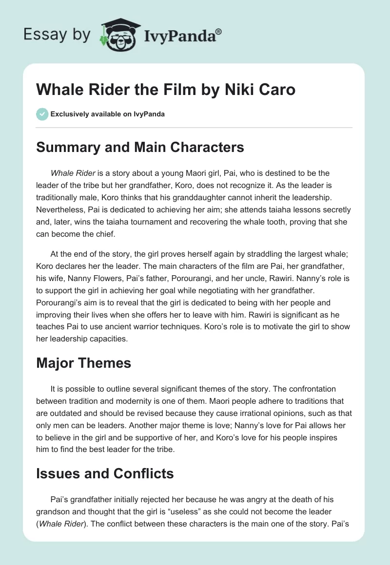 "Whale Rider" the Film by Niki Caro. Page 1