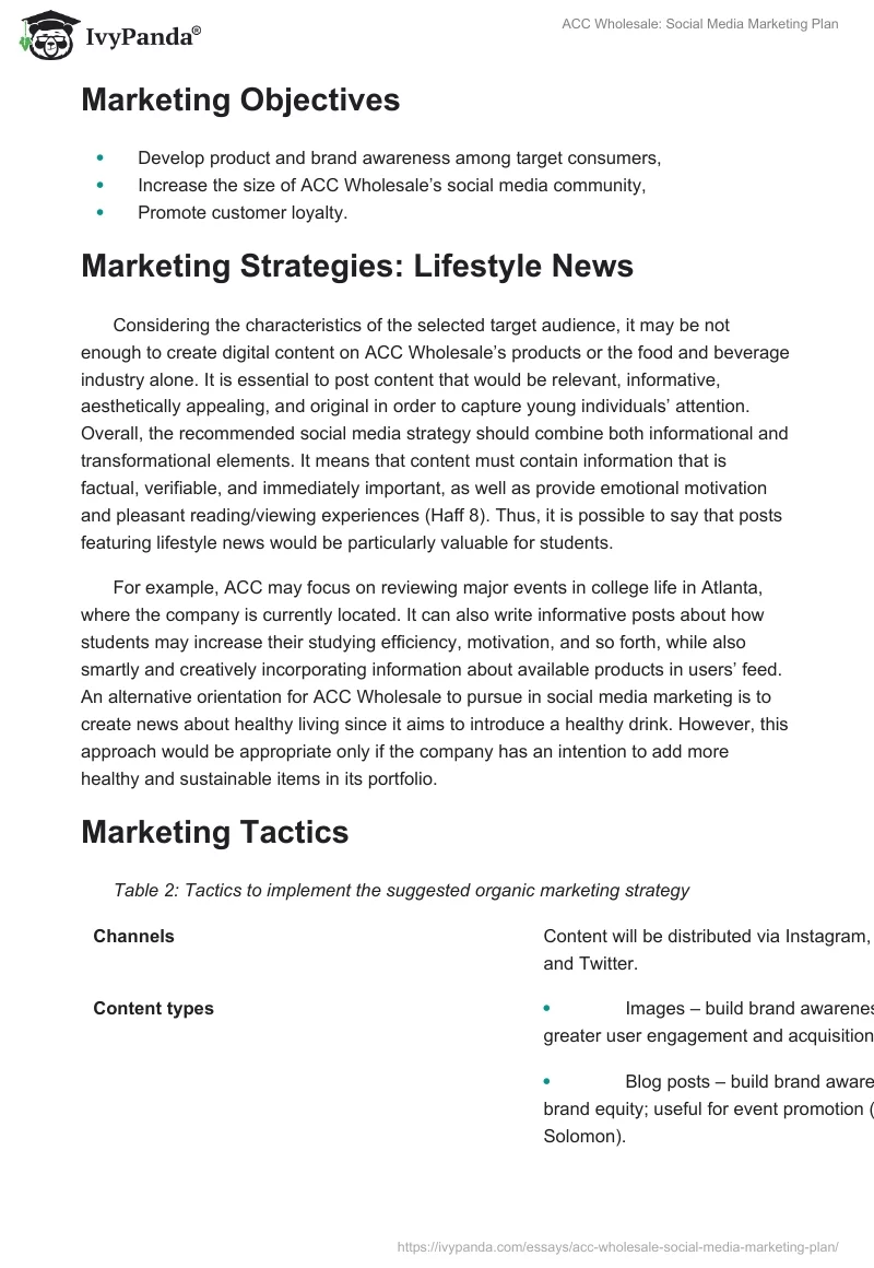 ACC Wholesale: Social Media Marketing Plan. Page 4