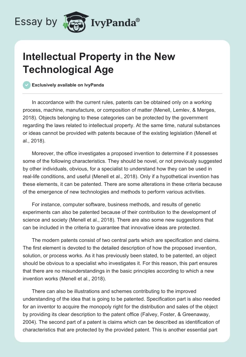 Intellectual Property in the New Technological Age. Page 1