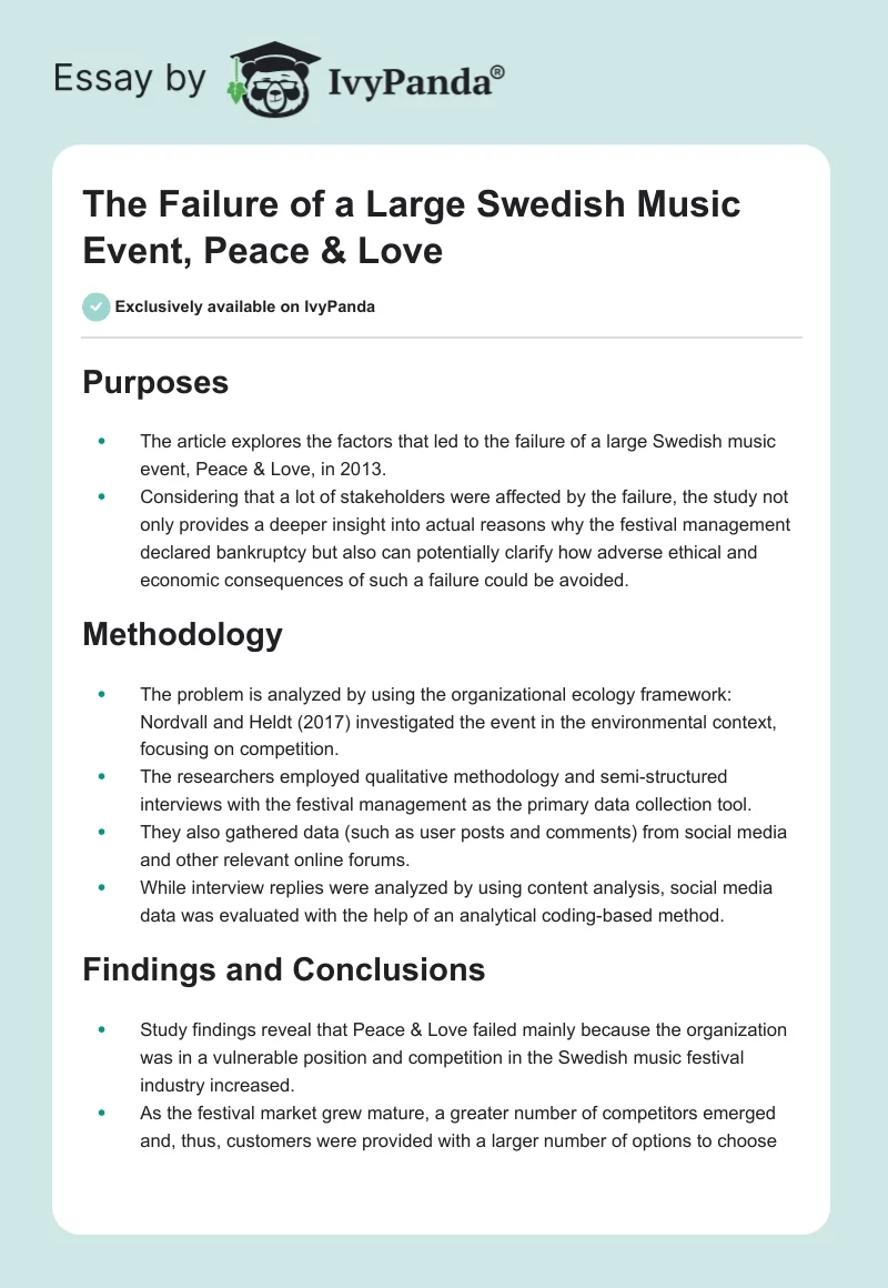 The Failure of a Large Swedish Music Event, Peace & Love. Page 1