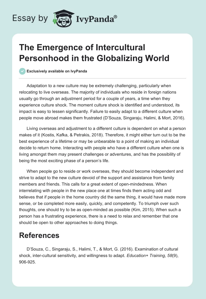 The Emergence of Intercultural Personhood in the Globalizing World. Page 1