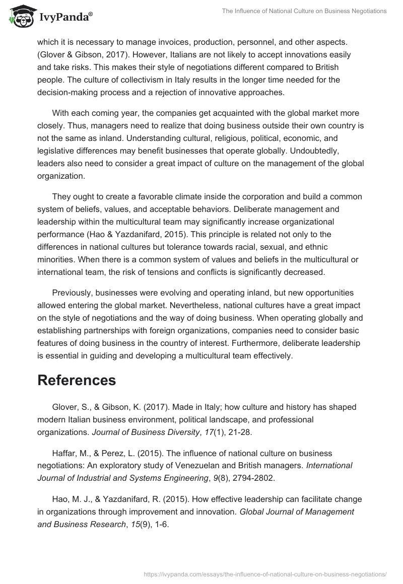 The Influence of National Culture on Business Negotiations. Page 2