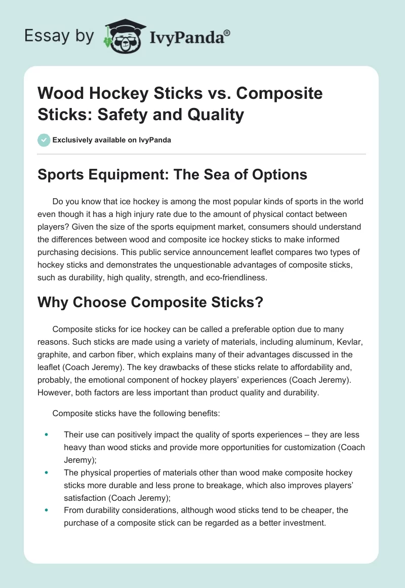 Wood Hockey Sticks vs. Composite Sticks: Safety and Quality. Page 1