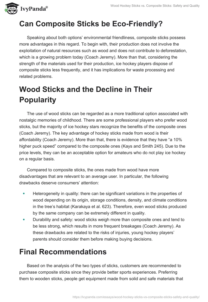 Wood Hockey Sticks vs. Composite Sticks: Safety and Quality. Page 2