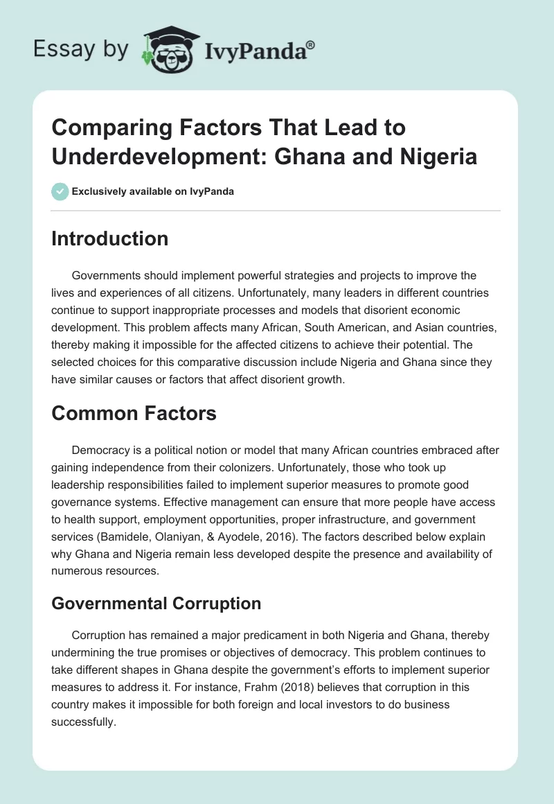 Comparing Factors That Lead to Underdevelopment: Ghana and Nigeria. Page 1