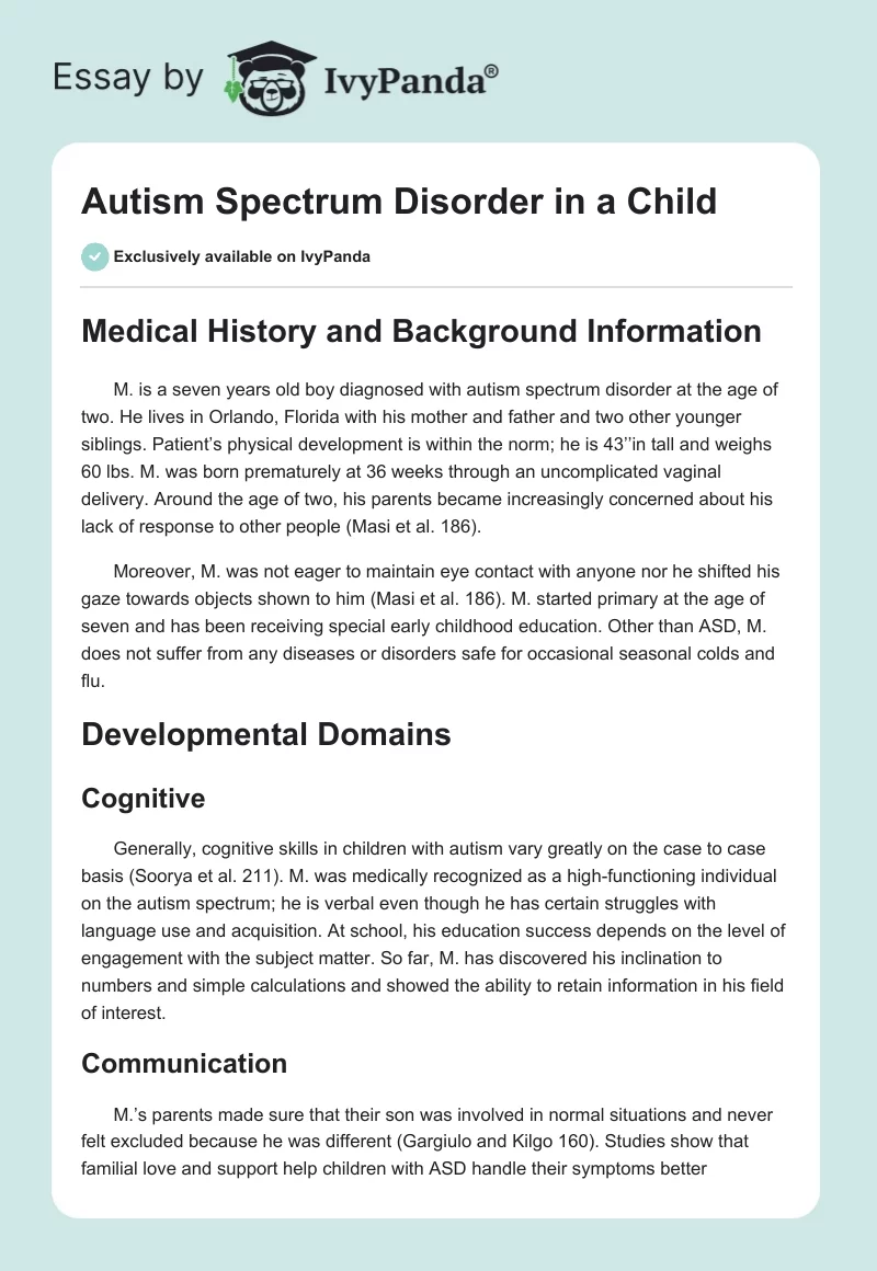 Autism Spectrum Disorder in a Child. Page 1
