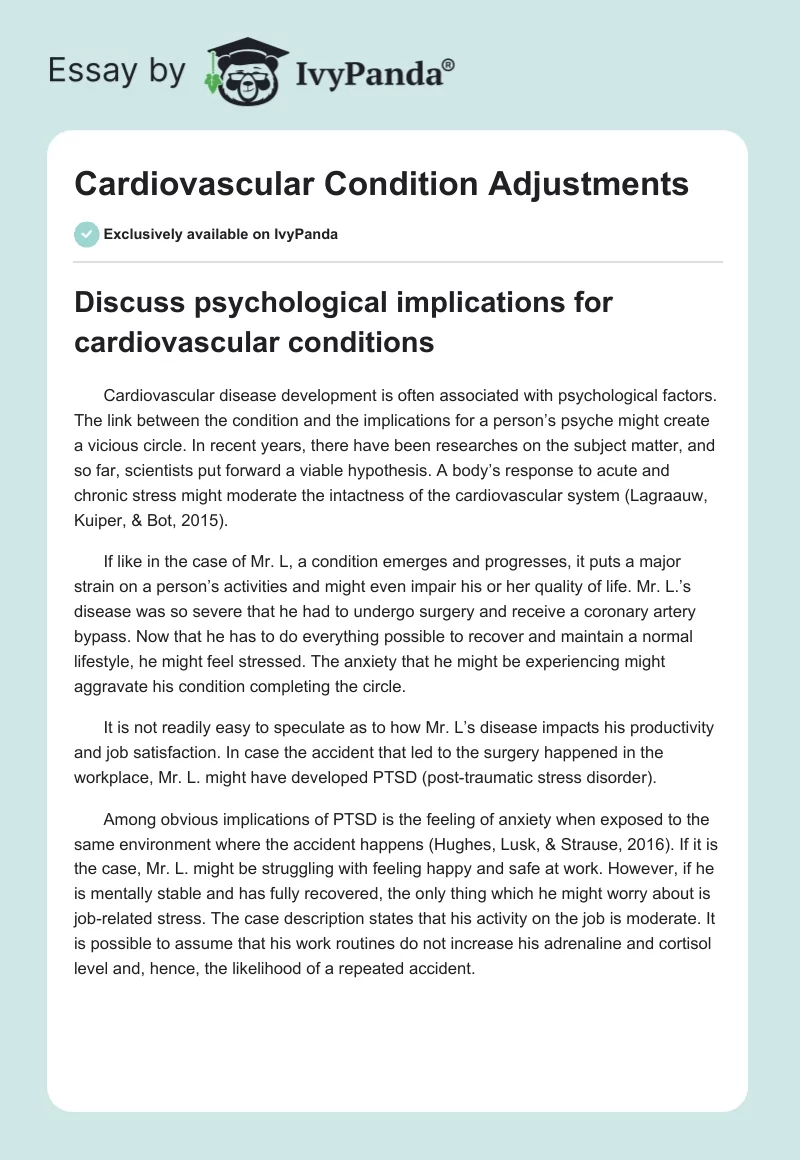 Cardiovascular Condition Adjustments. Page 1