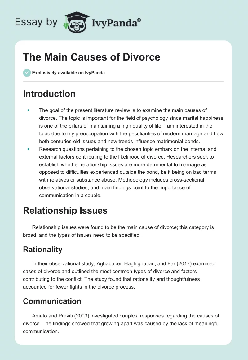 The Main Causes of Divorce. Page 1