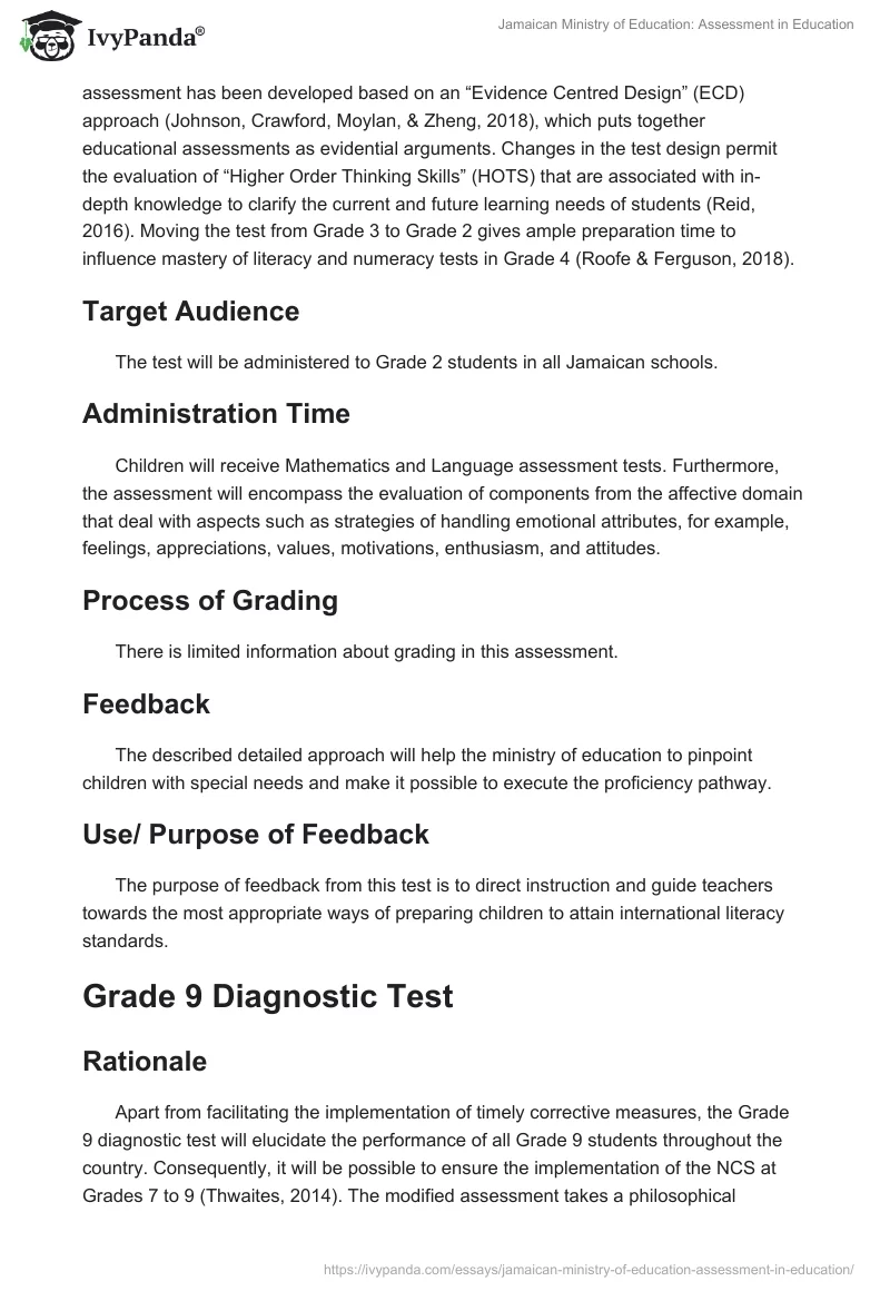 Jamaican Ministry of Education: Assessment in Education. Page 2