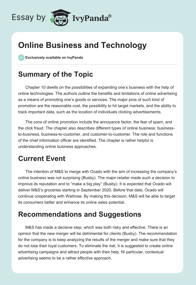 Online Business and Technology. Page 1
