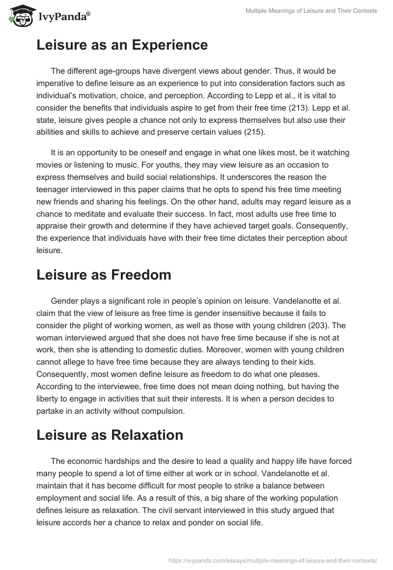 Multiple Meanings of Leisure and Their Contexts. Page 2