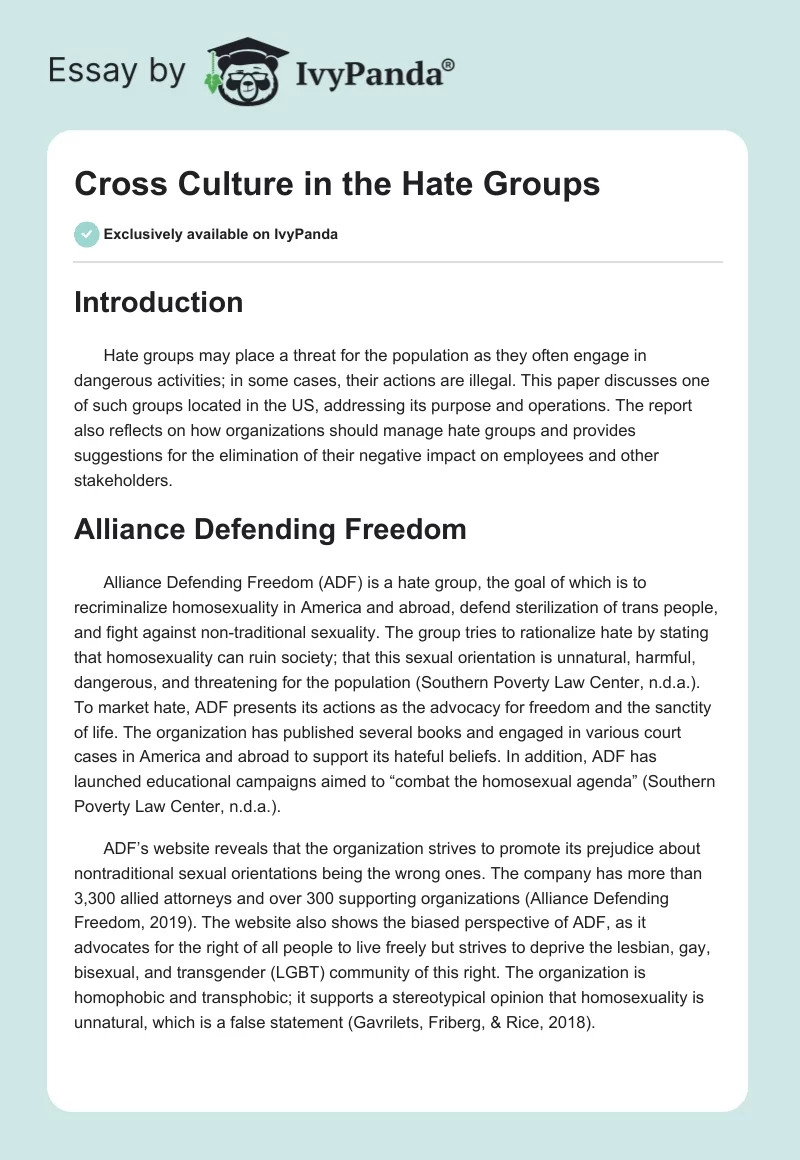 Cross Culture in the Hate Groups. Page 1
