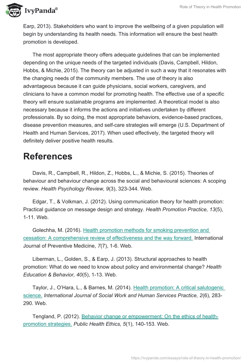 Role of Theory in Health Promotion. Page 2