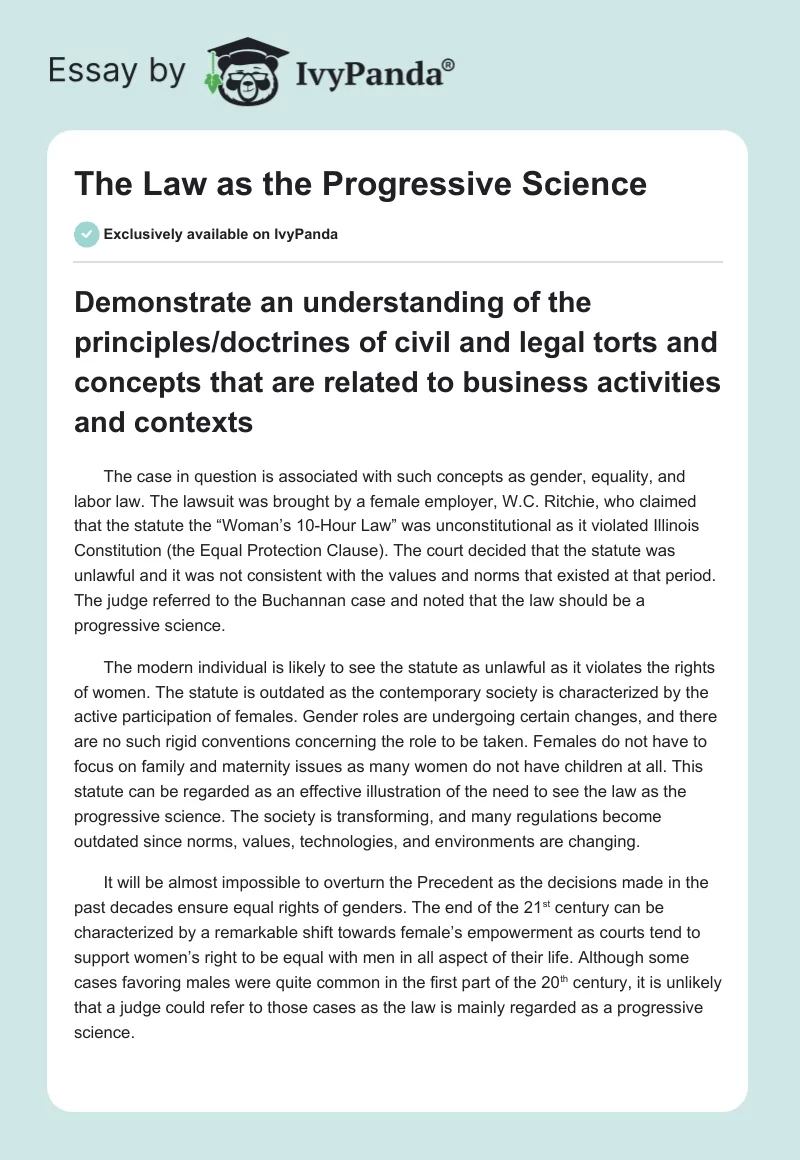 The Law as the Progressive Science. Page 1