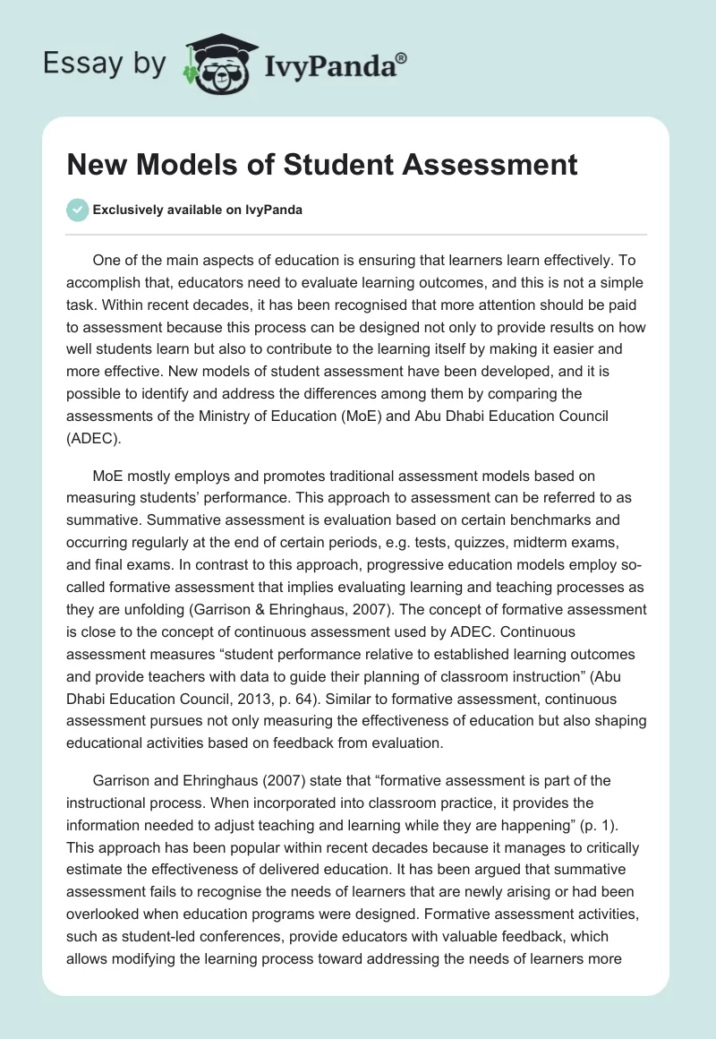 New Models of Student Assessment. Page 1